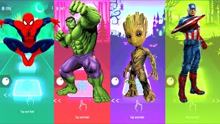 Spiderman 🆚 Hulk 🆚 Baby Groot 🆚 Captain America | Marvel Heroes | Tiles Hop Fun Ball