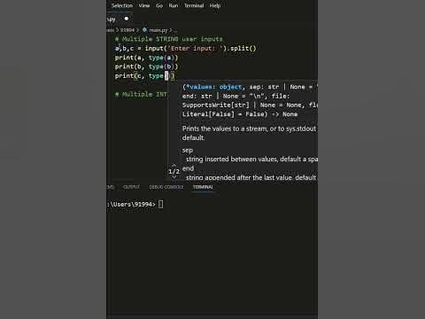 How to take multiple user inputs at a time in python #python #shorts # ...