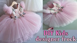 : DIY kids designer frock cutting & stitching|baby girl birthday dress|3to5 yrs baby girl dress making