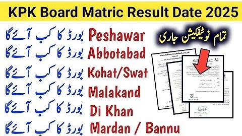 9th 10th Class Result date KPK Board Matric Result 2025 date bise kpk result 2025 date