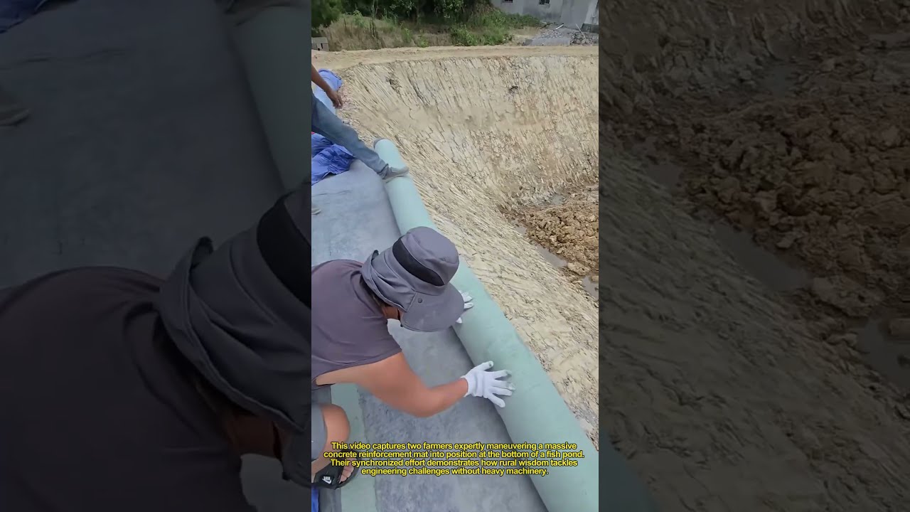  Teamwork In Action How Two Farmers Install Giant Concrete Mat For Pond Lining