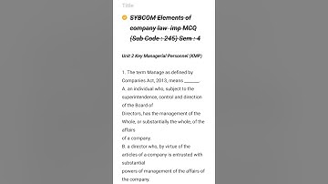 SYBCOM Elements of company law 2nd unit Key managerial personnel (kmp) mcq #imp 4th sem