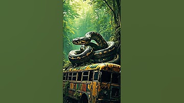 A large python sits on top of a bus in the Amazon jungle.#ai #snake #amazonjungle #animation #shorts