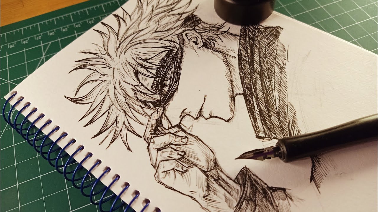 Gojo Satoru Ink Drawing ASMR | Calm Nib Pen Sketching | No Talking