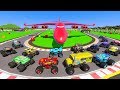 Race Crazy Disney Cars Monster Trucks McQueen & Friends  Mater The King Miss Fritter Crazy Track 8