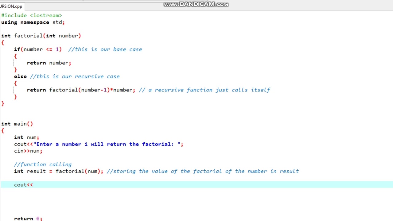 factorial using recursive function c++ - YouTube