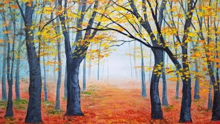 forest acrylic painting easy autumn landscape canvas trees instruction