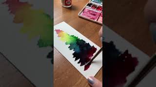 رسم بالوان مائية.How to draw colorful tree