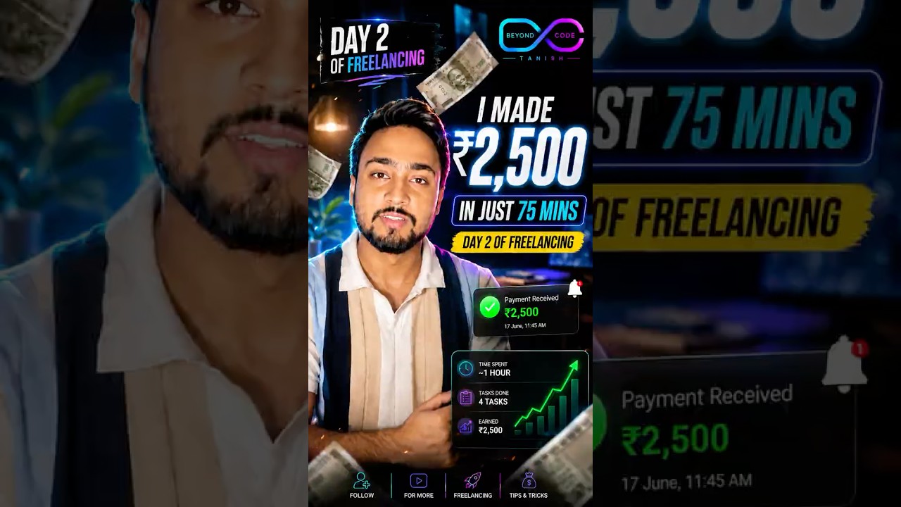 rewrite this title I Earned ₹2,500 in Just 75 Minutes 💸 | Day 2 of Freelancing | Deccan AI rewrite this title I Earned ₹2,500 in Just 75 Minutes 💸 | Day 2 of Freelancing | Deccan AI