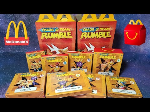 2023 CRASH TEAM RUMBLE set of 8 McDONALD'S HAPPY MEAL COLLECTIBLES VIDEO  REVIEW 