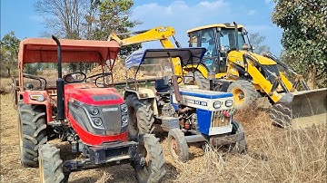 Jcb 3dx Backhoe loader Machine Loading Red Mud In Mahindra 415 DI Tractor and Swaraj Tractor | JCB