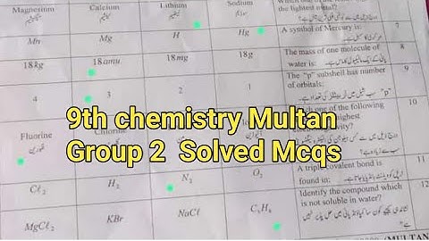 solved Mcqs 9th chemistry group 2 Multan board | today 9th chemistry paper evening