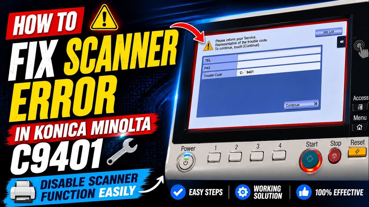 KONICAIII [動作確認済み] How to Fix Scanner Error in Konica Minolta C9401 🔧 | Disable