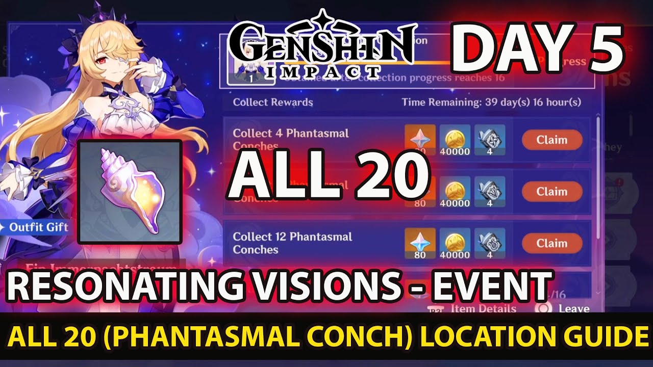 Genshin Impact - Final All 20 Phantasmal Conch Location Full Guide Event (Resonating Visions) Day 5