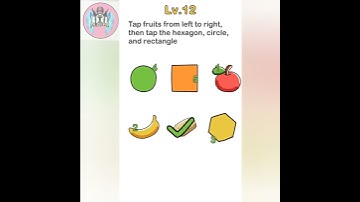 Level 12- Brain Out (tap fruit from left to right ,then top the hexagon circle and rectangle)
