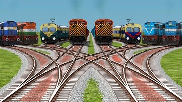 8+Trains Crossing Railroad Simulator Beamng || Bumpy Railway Crossing Train Station 🚉