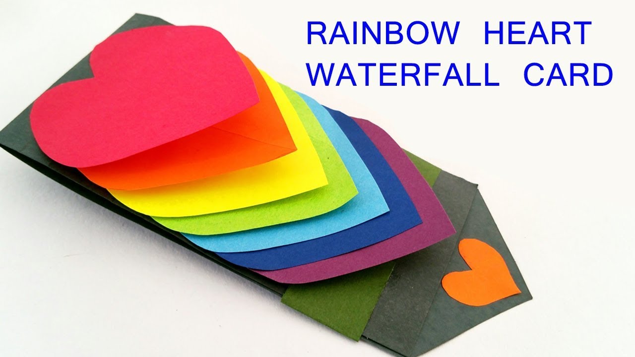 how to make diy rainbow heart | love waterfall card for valentines day |  diy stepstep tutorial