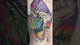 Wolf watercolor/ abstract tattoo update