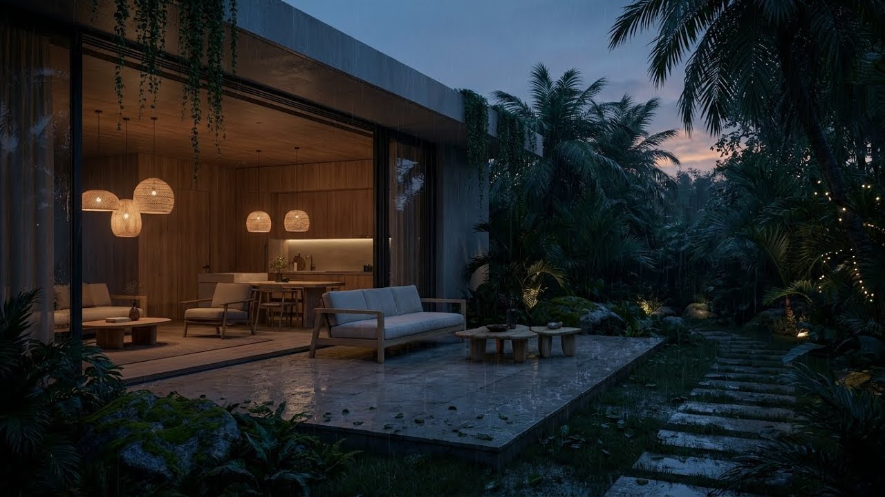 Бинауральный звук дождя на современной террасе для 3D-расслабления и звука для сна 🎧