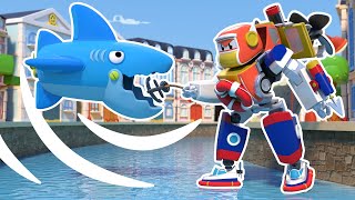 SEMANA del TIBURON: Coches Robot vs TIBURONES | RoboFuse  Superheroe al Rescate | Dibujos Animados