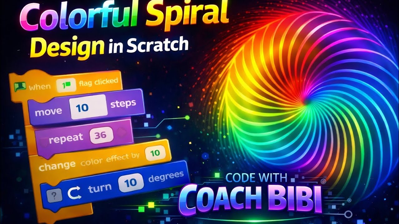 Colourful Spiral Design in Scratch 