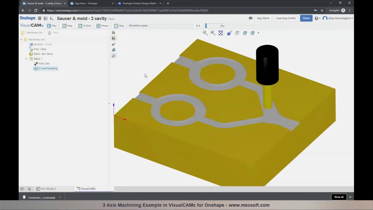 3 Axis Machining Example in VisualCAMc for Onshape - YouTube