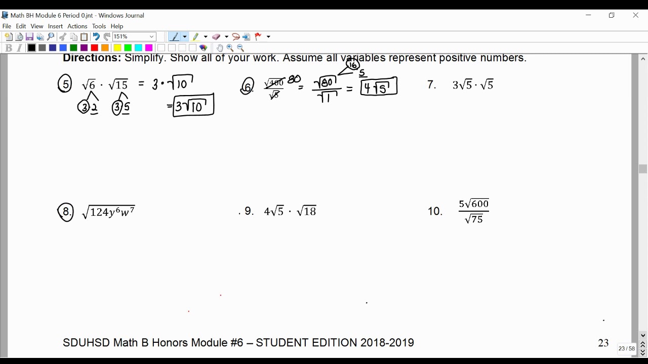 6.1F Lesson: Products and Quotients of Square Roots - Part II - YouTube
