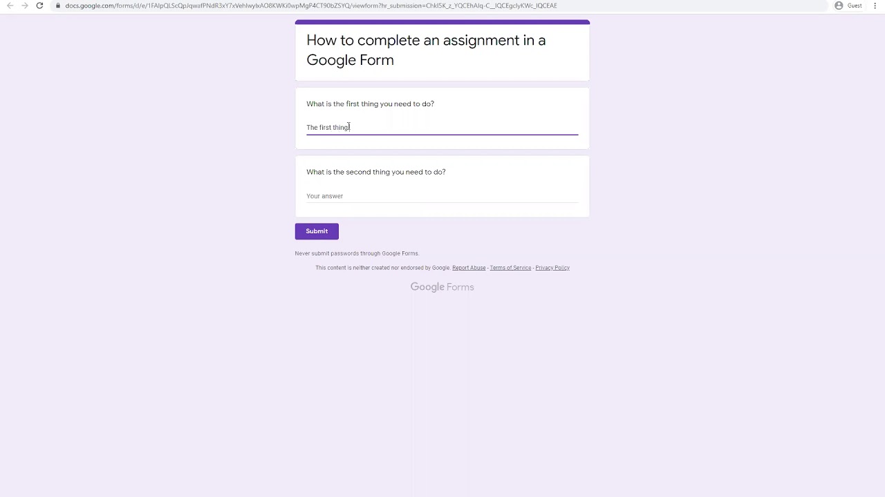 assignment submission google form