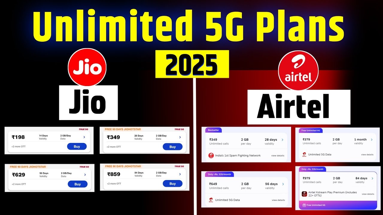 Jio 5G vs Airtel 5G Recharge Plan | Jio and Airtel 5G Plans | Jio vs ...