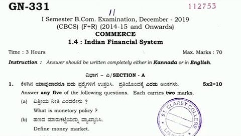 B.com 1 sem Indian financial system privious years questions paper