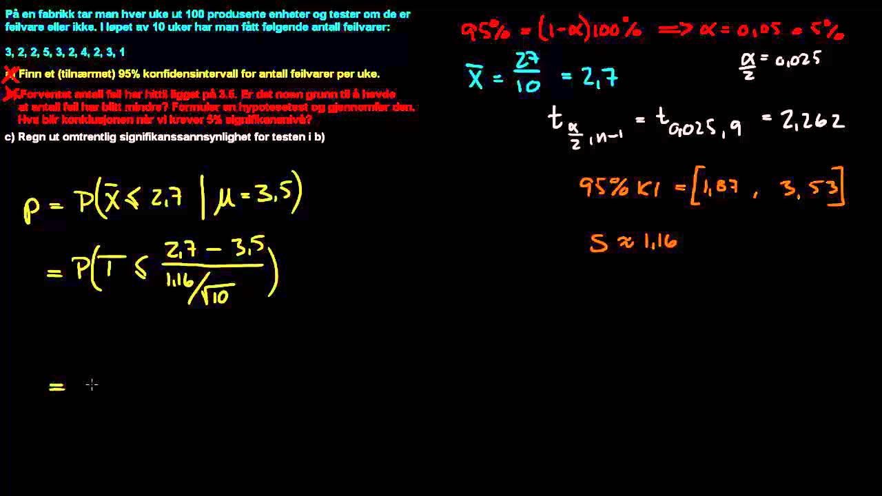 15c - Signifikanssannsynlighet, p-verdi, t-fordeling (Statistikk)