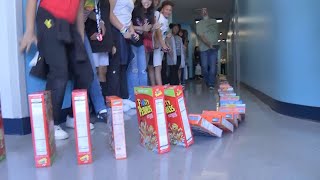 Nearly 2,000 cereal boxes donated for domino challenge at Las Vegas elementary school