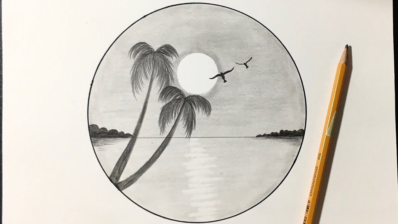 Cách Vẽ Tranh Phong Cảnh Hoàng Hôn Trên Biển Bằng Bút Chì | How To Draw  Simple Sunset Scenery - Youtube