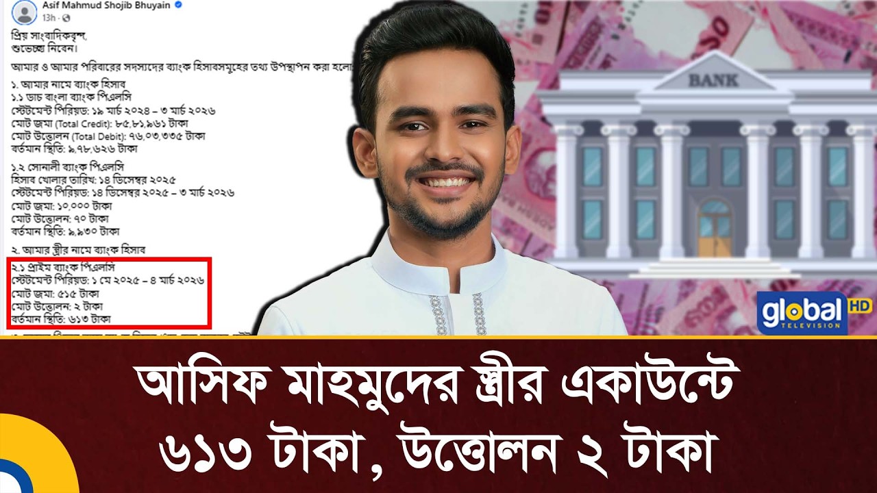 আসিফ মাহমুদের স্ত্রীর একাউন্টে 613 টাকা, উত্তোলন ২ টাকা | Asif Mahmud | Global TV News