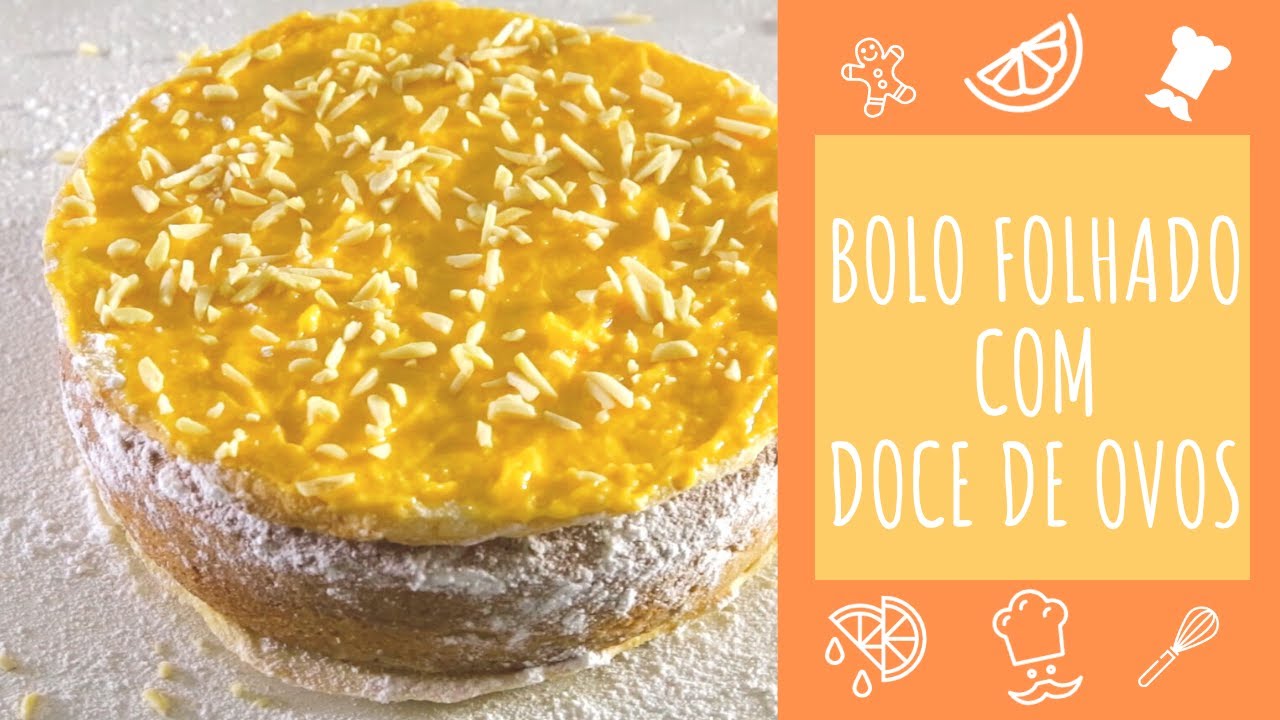 Bolo folhado com doce de ovos e amêndoa