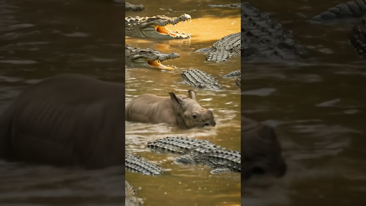 Rhinoceros bite on Crocodiles #wildlife #animals
