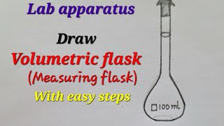 Volumetric flask drawing, Measuring flask drawing, Graduated flask drawing, Draw lab apparatus easy