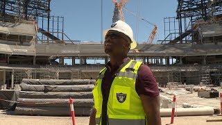Former raiders defensive end akbar gbaja-biamila paid a visit to the
allegiant stadium construction site get preview of what it will be
like in 2020. vi...