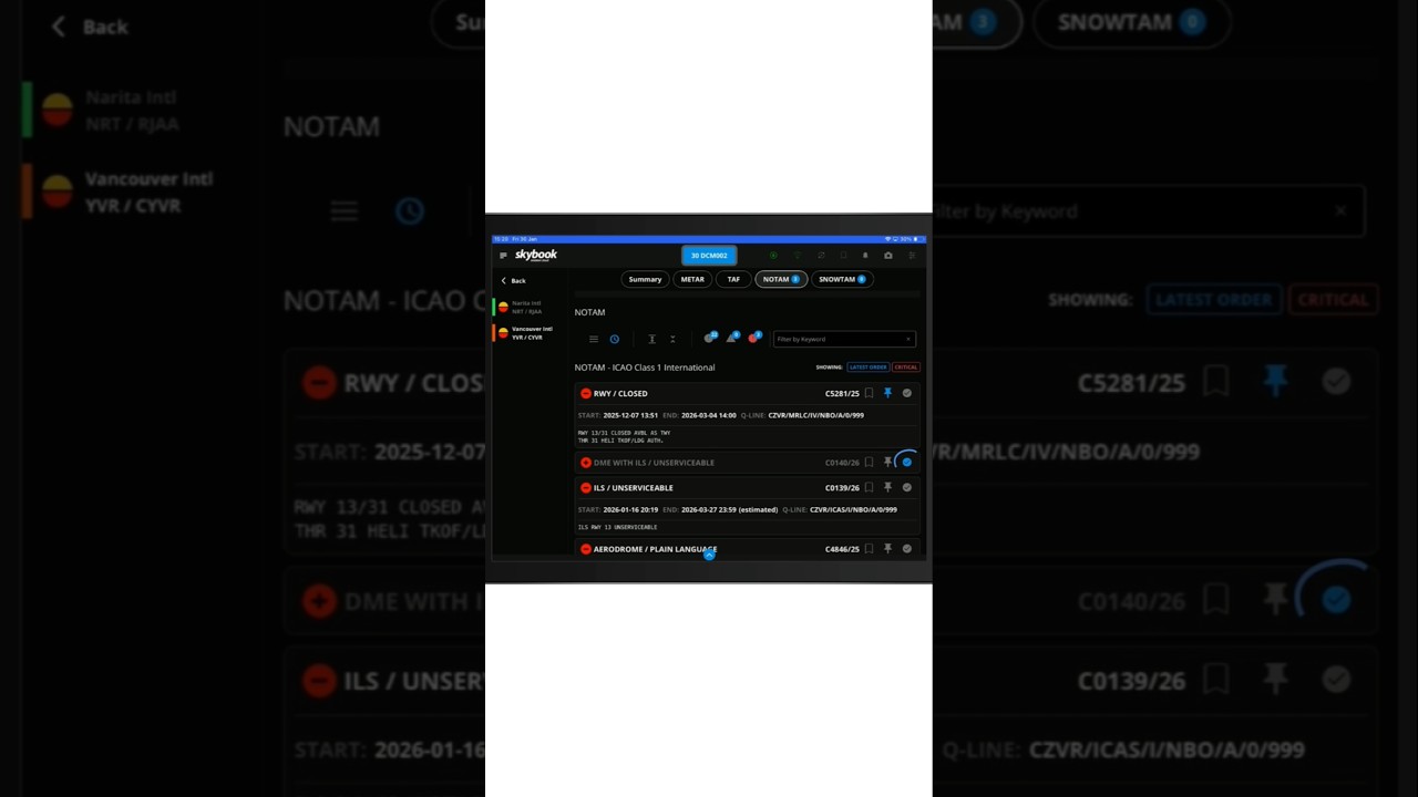 Smart NOTAM Management on EFB application 