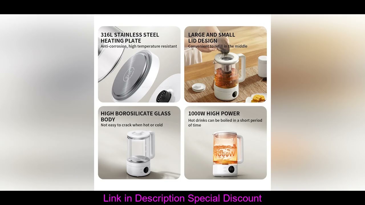 New Xiaomi Mijia Multifunctional Health Kettle S1 1.5L 1000W High Borosilicate Glass Body 316L