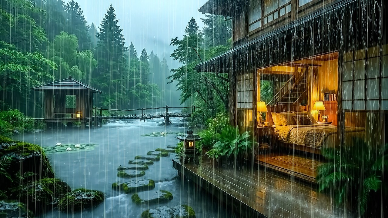 🌧️ No Ads. Heavy Rain over Wooden Cabin in Forest | ASMR Natural Rain ...