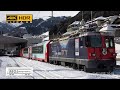 2019-1-30 [4K] Bahnhof Disentis, the Glacier Express arrives! - Shunting RhB & MGB winter sun in 4K!