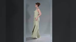 Mint Bacak Dekolteli Uzun Dantel Mezuniyet Elbisesi Abu5719