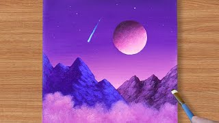 Full Moon || Purple Night || Acrylic Painting for beginners by Noman's Drawing 7,782 views 8 months ago 5 minutes, 51 seconds