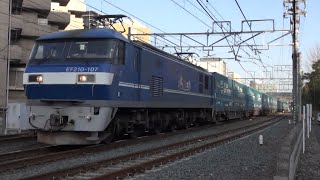 東海道線 下り 高速コンテナ列車 遅2053レ トヨタロングパスエクスプレス EF210−107(吹)新塗装＋コキ20両フル積載 刈谷 通過  2022年3月8日(火)撮影