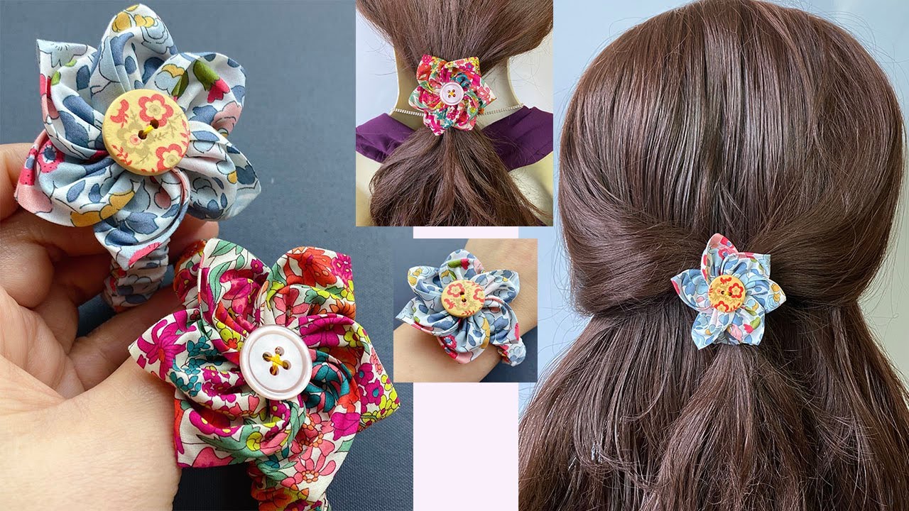 💖 How to Make a Fabric Button Charm Daisy Flower Bracelet / Scrunchie Hair Tie | Pulseira de flores