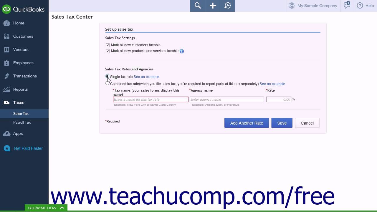 QuickBooks Online Plus 2015 Tutorial Enabling Sales Tax and Sales Tax ...