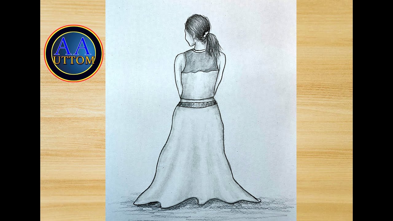 how to draw Indian girl lehenga with dress II easy drawing girl II pencil sketch traditional dress