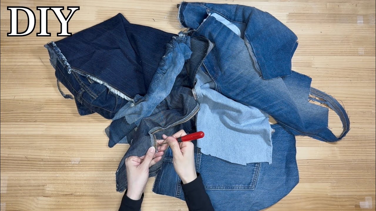 DIY Handmade idea from Scraps Old Jeans. Enjoy Sewing.
