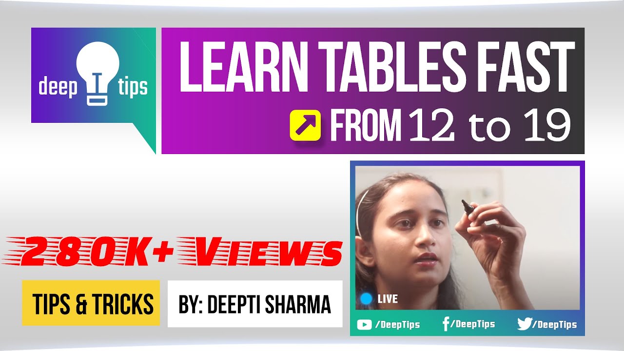 Learn Multiplication Tables From 12 To 19 In 5 Minutes Youtube